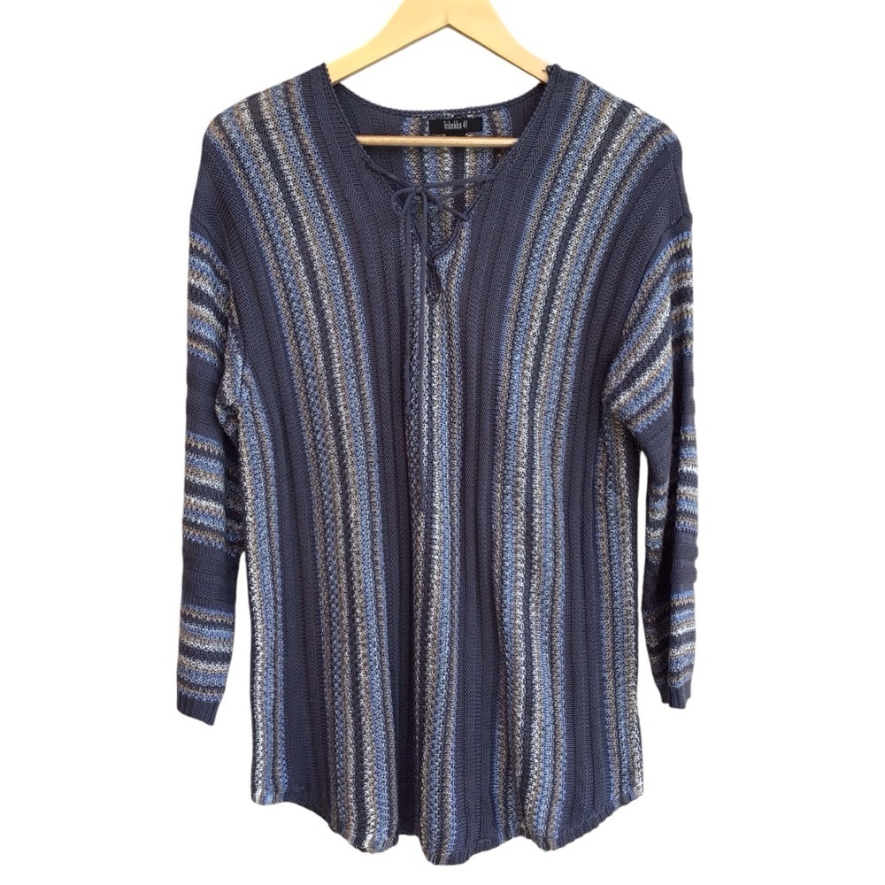 Tribekka 44 Striped Long Sleeve Tie Neck Sweater NEW